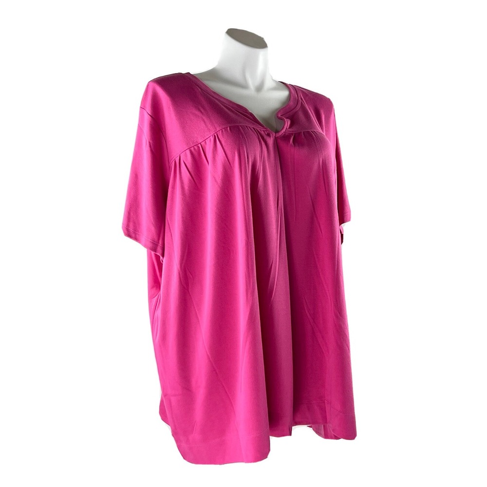 New Only Necessities Womens 4X Pink VNeck Short Sleeve Tshirt Top Cotton